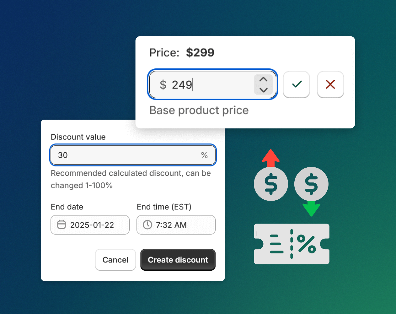 Merchant adjusts prices or create personal discounts